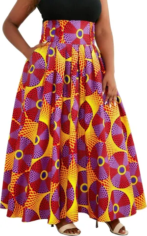 SHENBOLEN Women African Print Maxi Skirt Ankara High Waist Skirt Ethnic Long Skirt