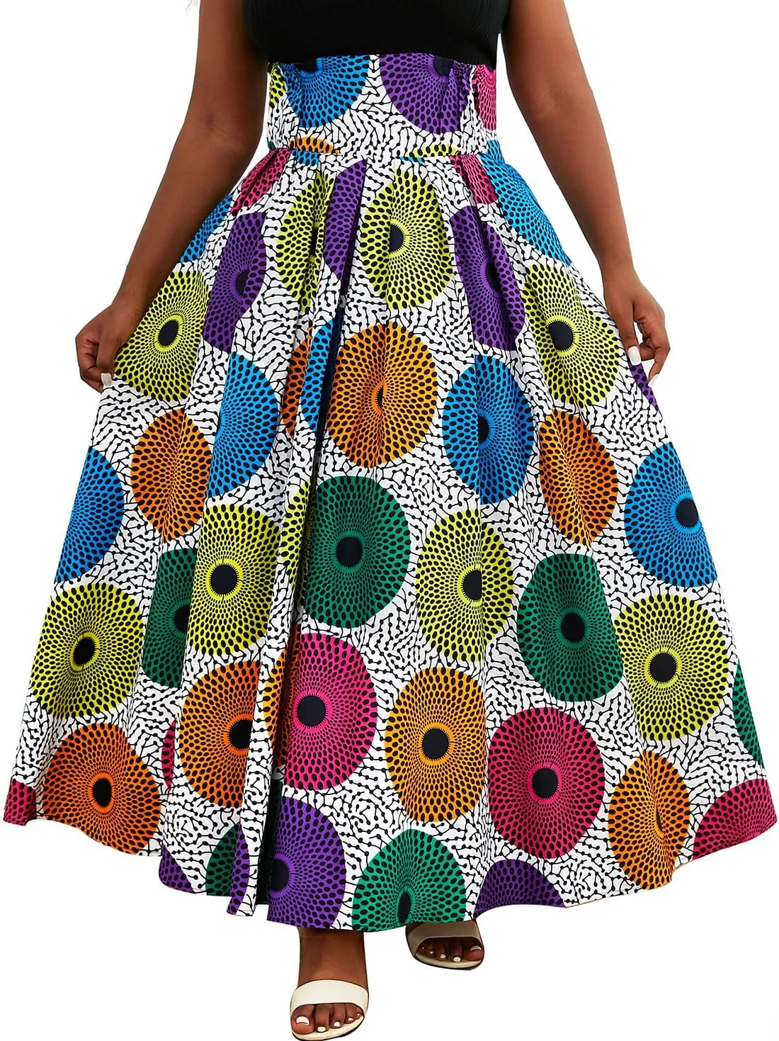 SHENBOLEN Women African Print Maxi Skirt Ankara High Waist Skirt Ethnic Long Skirt