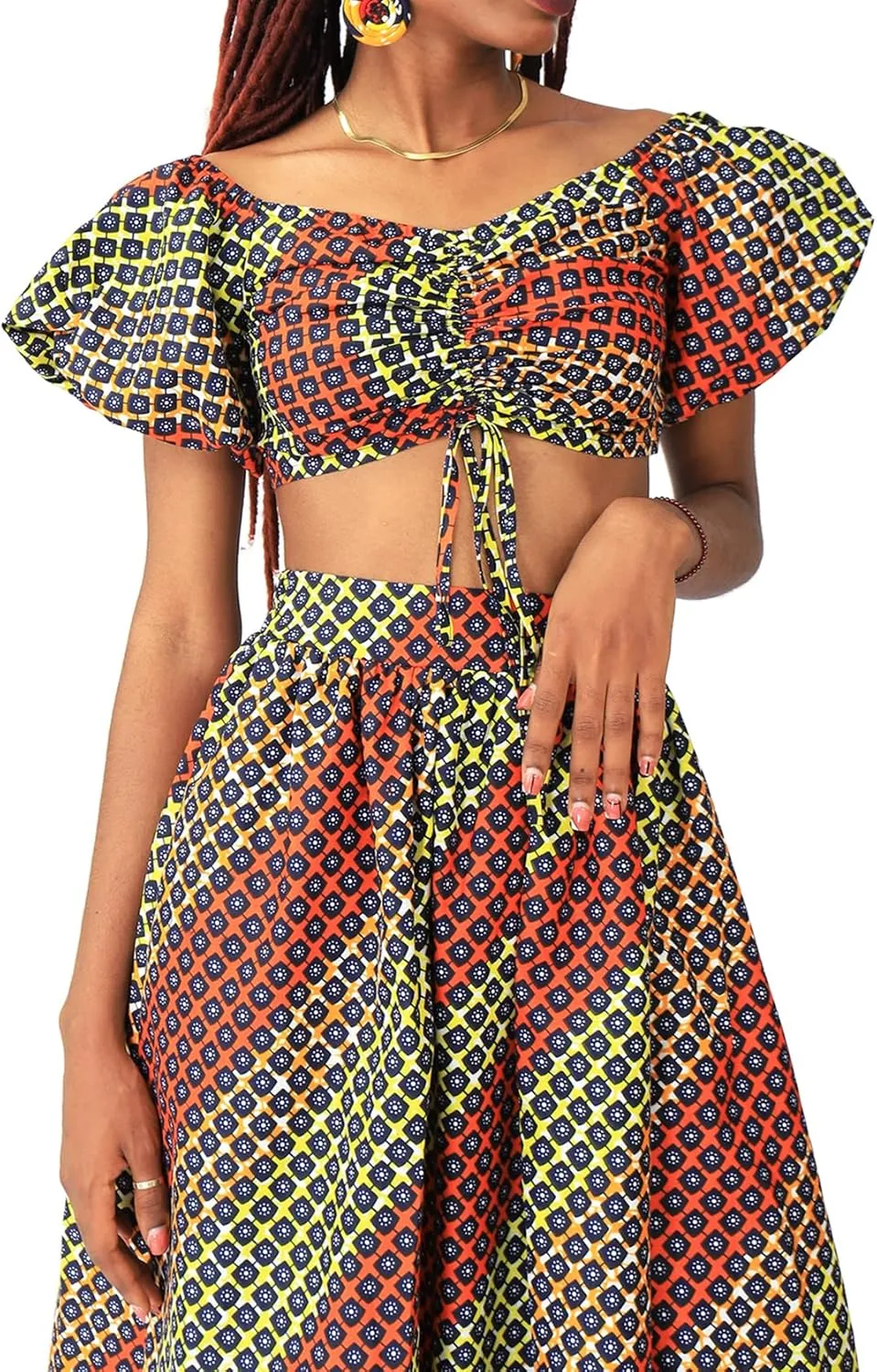 SHENBOLEN Women African Print Skirt and Top Ankara Maxi Skirts 2 Piece Set Sexy Party Outfits