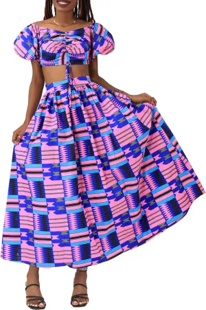 SHENBOLEN Women African Print Skirt and Top Ankara Maxi Skirts 2 Piece Set Sexy Party Outfits