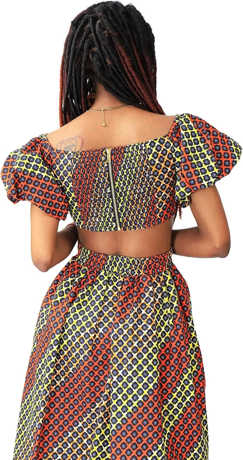 SHENBOLEN Women African Print Skirt and Top Ankara Maxi Skirts 2 Piece Set Sexy Party Outfits