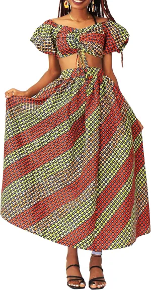 SHENBOLEN Women African Print Skirt and Top Ankara Maxi Skirts 2 Piece Set Sexy Party Outfits