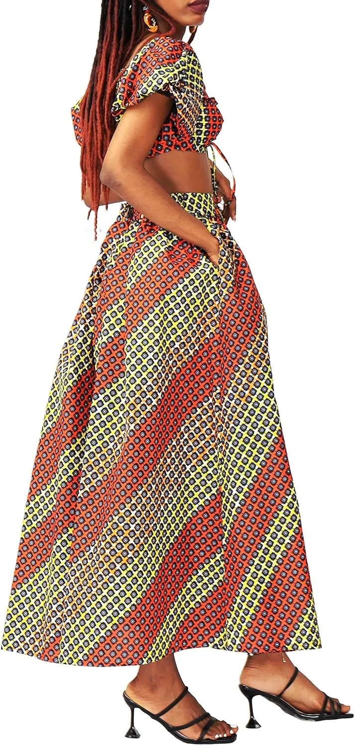 SHENBOLEN Women African Print Skirt and Top Ankara Maxi Skirts 2 Piece Set Sexy Party Outfits