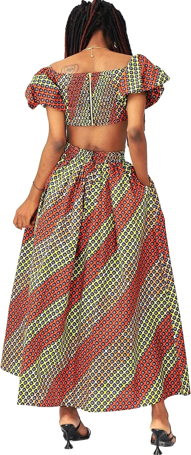 SHENBOLEN Women African Print Skirt and Top Ankara Maxi Skirts 2 Piece Set Sexy Party Outfits