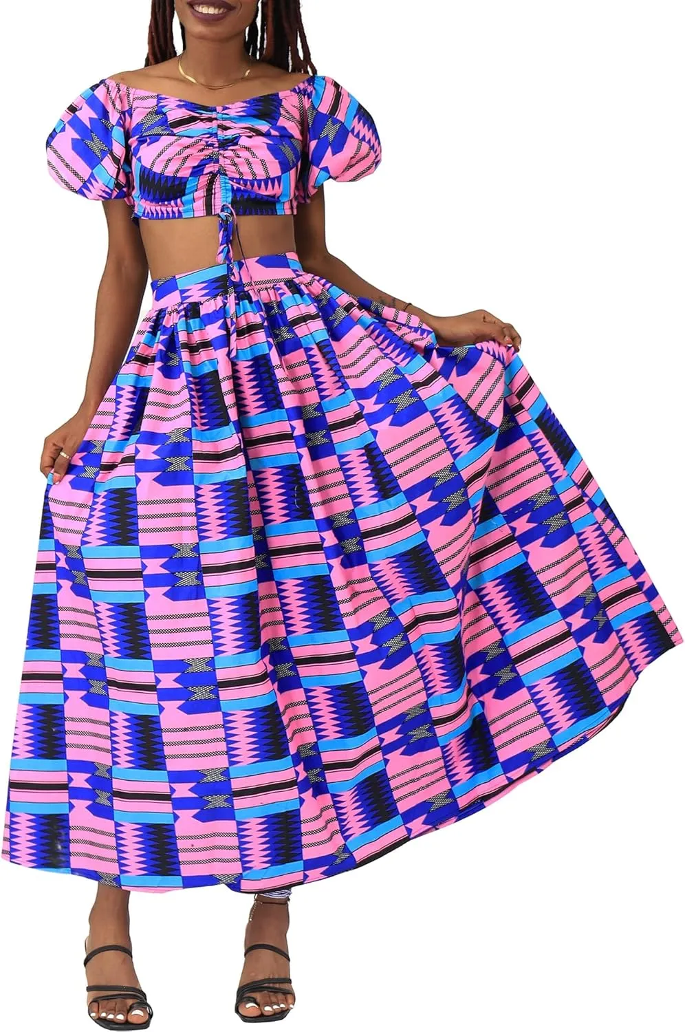 SHENBOLEN Women African Print Skirt and Top Ankara Maxi Skirts 2 Piece Set Sexy Party Outfits