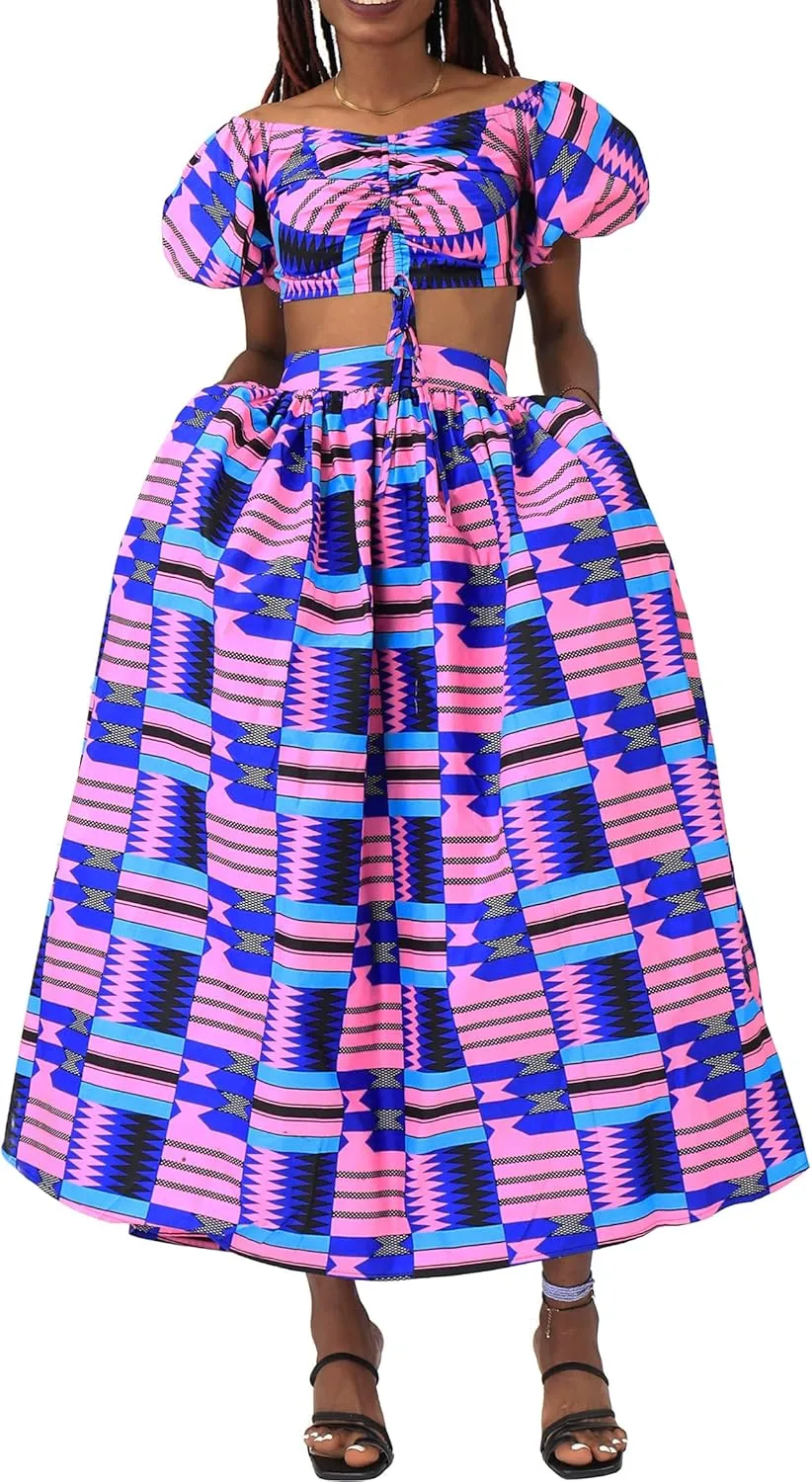 SHENBOLEN Women African Print Skirt and Top Ankara Maxi Skirts 2 Piece Set Sexy Party Outfits