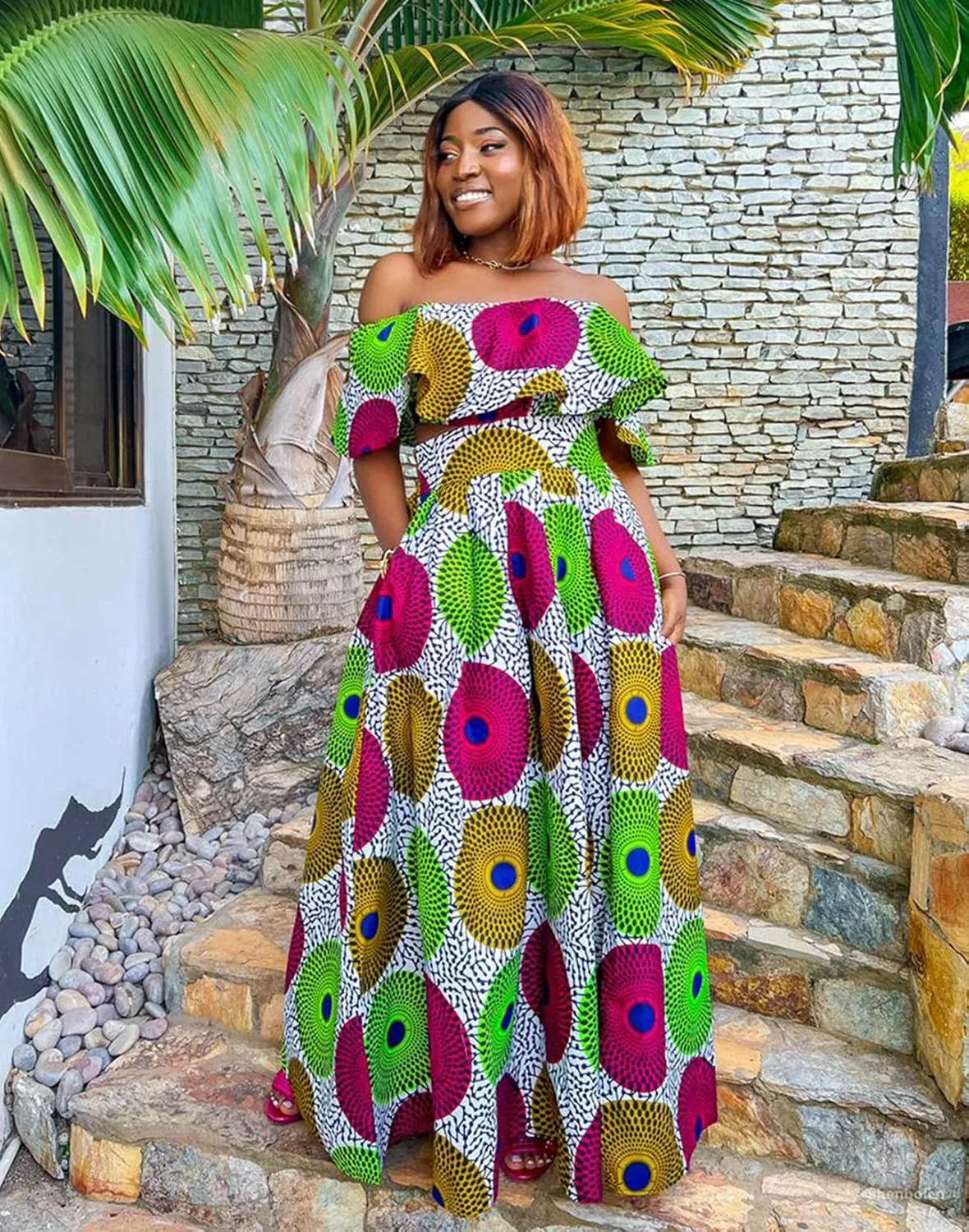 SHENBOLEN Womens African Print Skirt Top Set Tradition Clothing