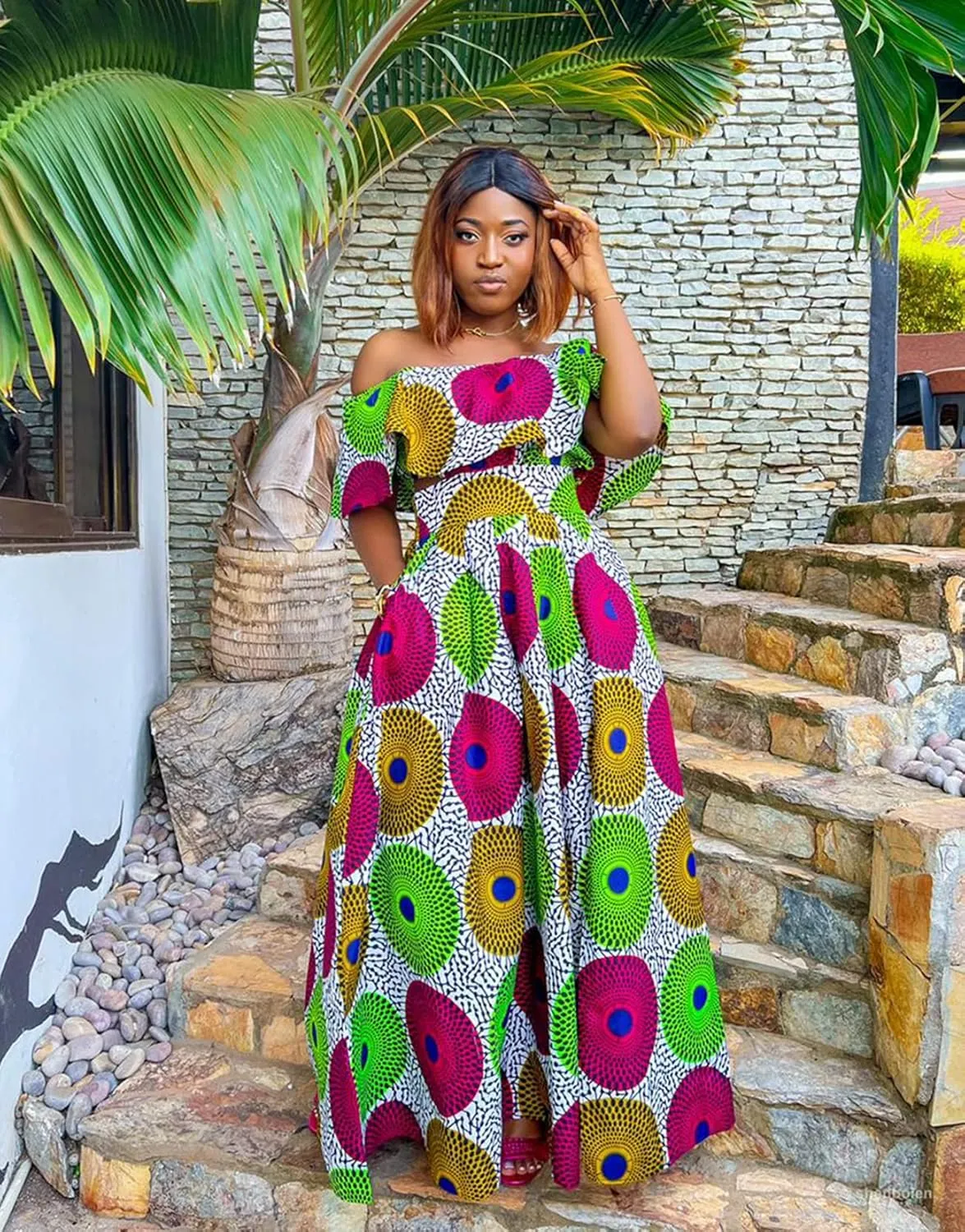 SHENBOLEN Womens African Print Skirt Top Set Tradition Clothing