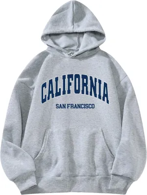 SHENHE Women's Casual Letter Print Oversized Long Sleeve Hooded Sweatshirt Pullover Hoodie Tops