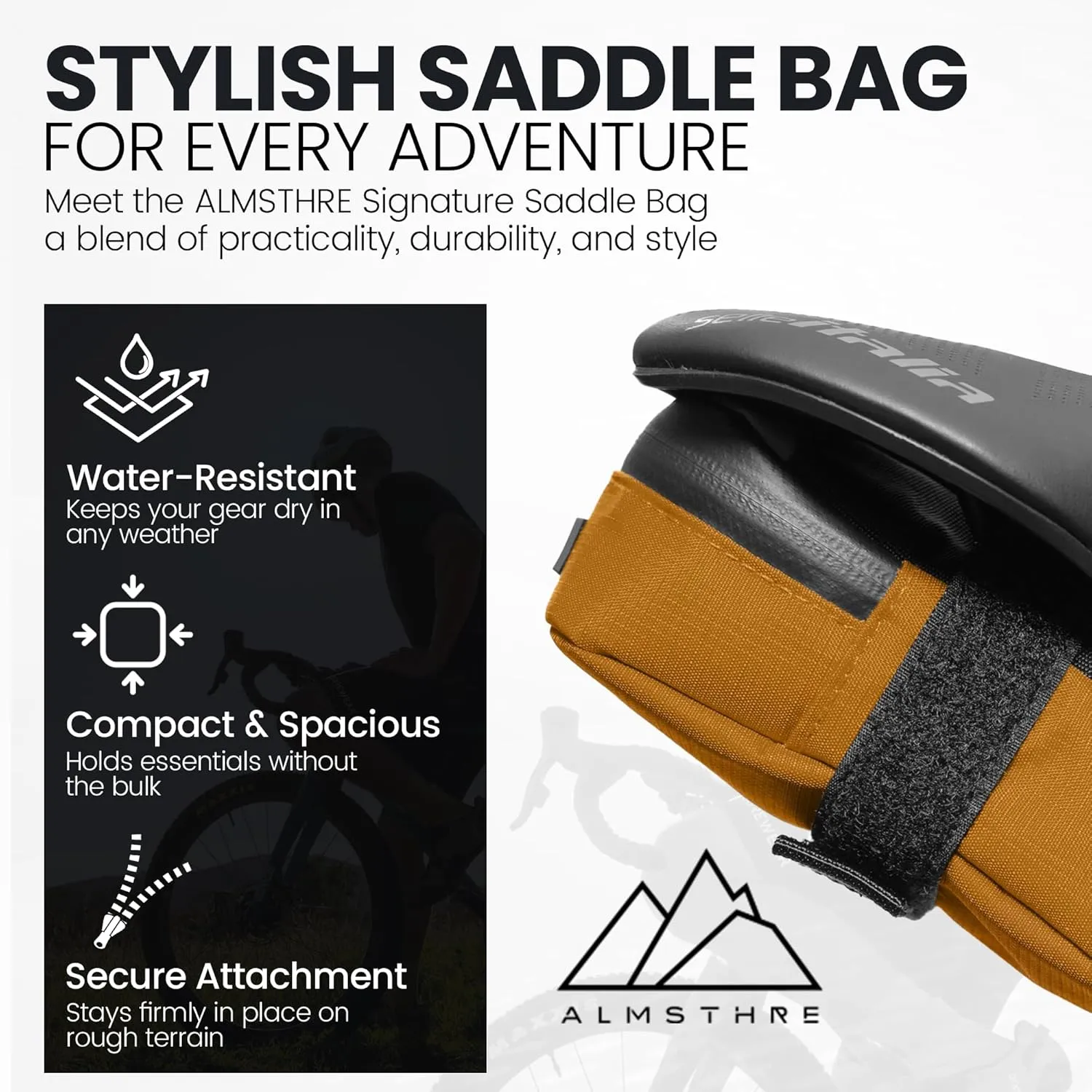 Signature Bike Saddle Bag  California Gold | 0.5L Bike Seat Bag (3" x 5.25" x 2") | Water-Resistant Ripstop, Waterproof Zipper, Internal Pocket | Durable Under Seat Storage