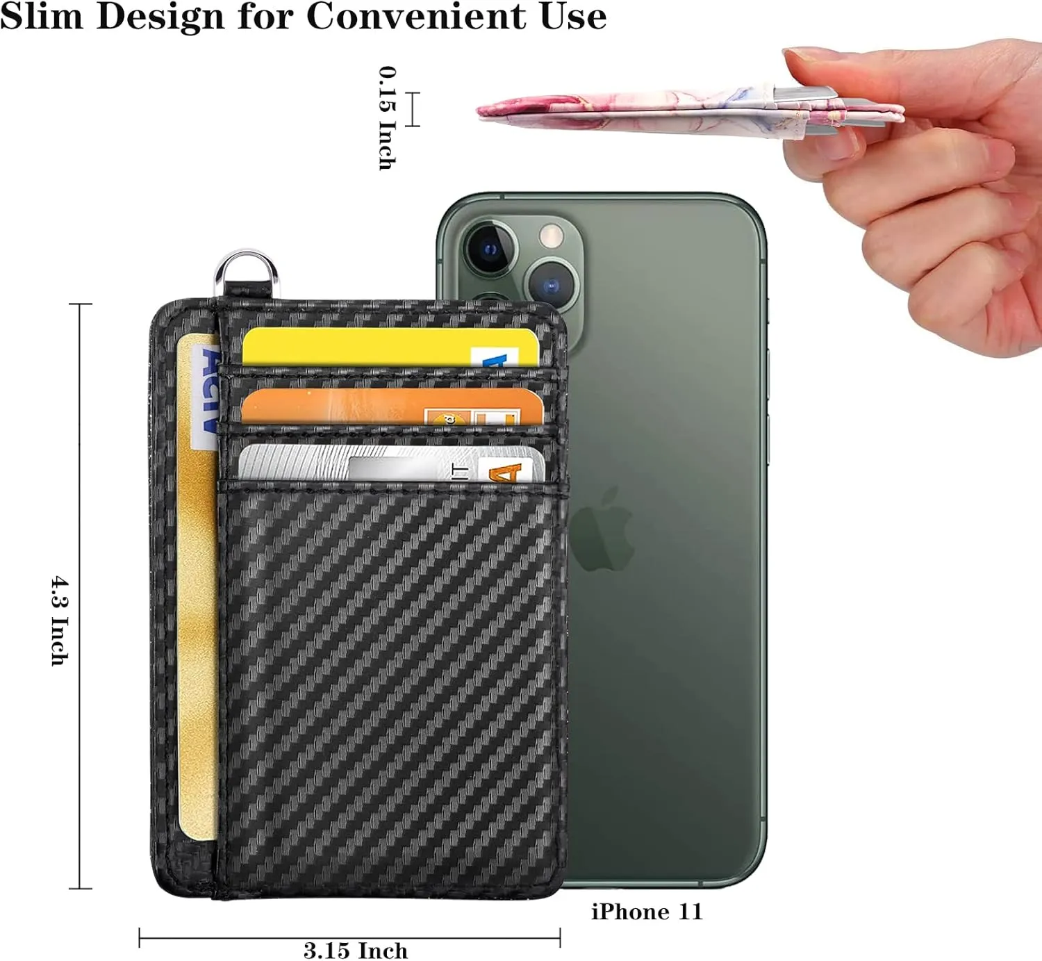 Slim Front Pocket Wallet RFID ID Card Holder Cute Small Wallet with Keychian for Women