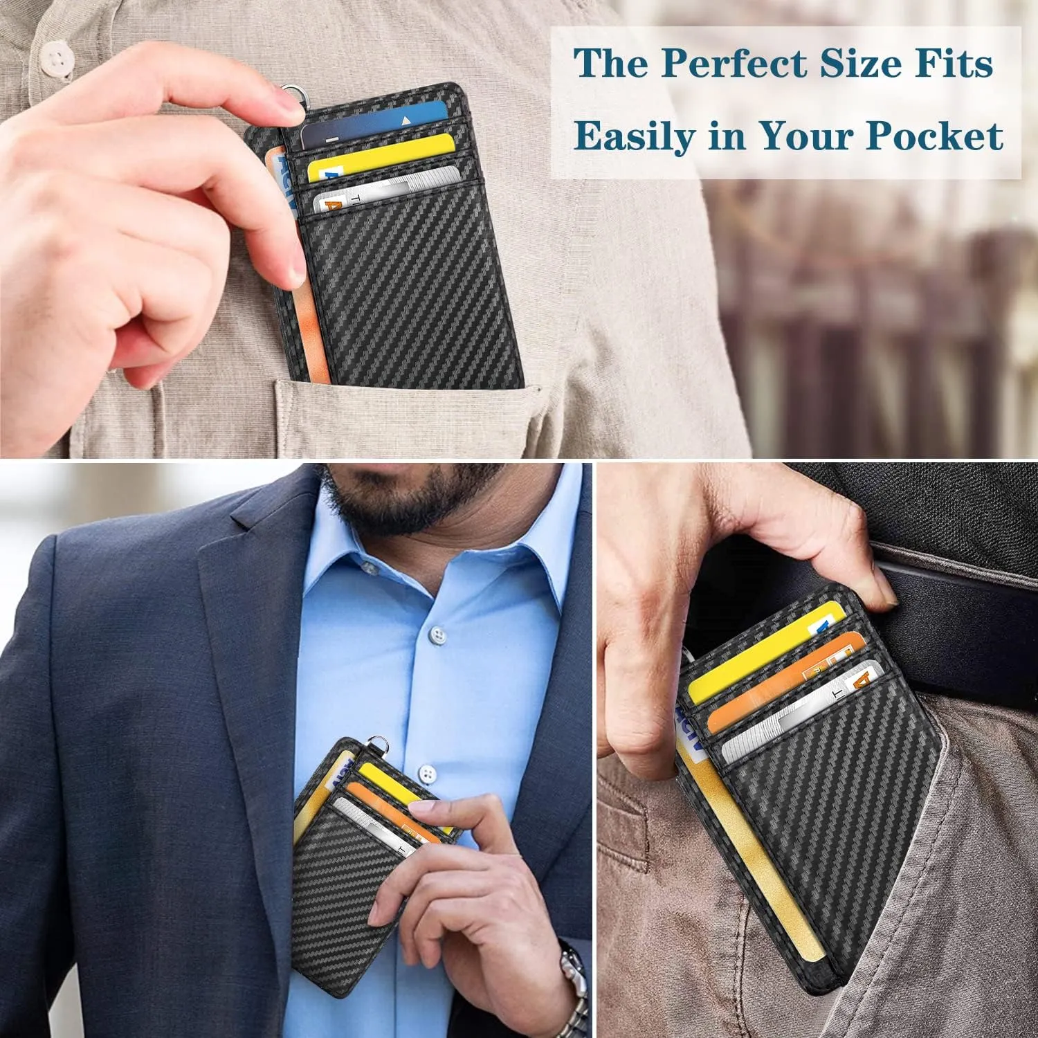 Slim Front Pocket Wallet RFID ID Card Holder Cute Small Wallet with Keychian for Women