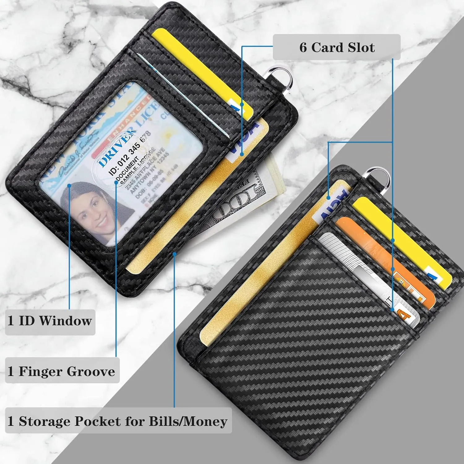 Slim Front Pocket Wallet RFID ID Card Holder Cute Small Wallet with Keychian for Women