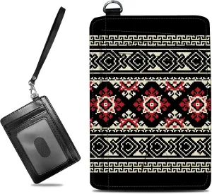 Small Travel Wallets, Bohemia National Decoration Slim Minimalist Front Pocket Wallet with Wristlet, RFID Blocking PU Leather Credit Card Holder with ID Window Change Purse for Men Women