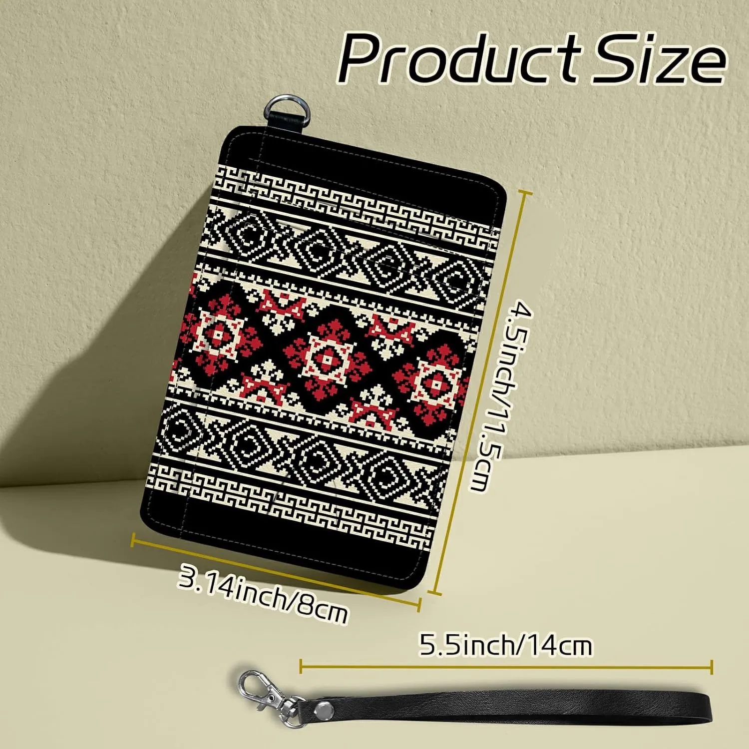 Small Travel Wallets, Bohemia National Decoration Slim Minimalist Front Pocket Wallet with Wristlet, RFID Blocking PU Leather Credit Card Holder with ID Window Change Purse for Men Women