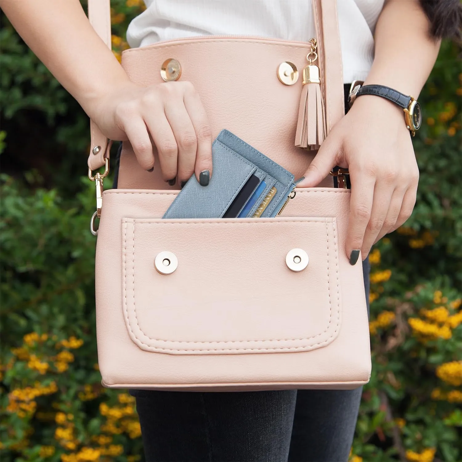 Sodsay Card Case Slim Front Pocket Wallet for Women Credit Card Holder with Keychain