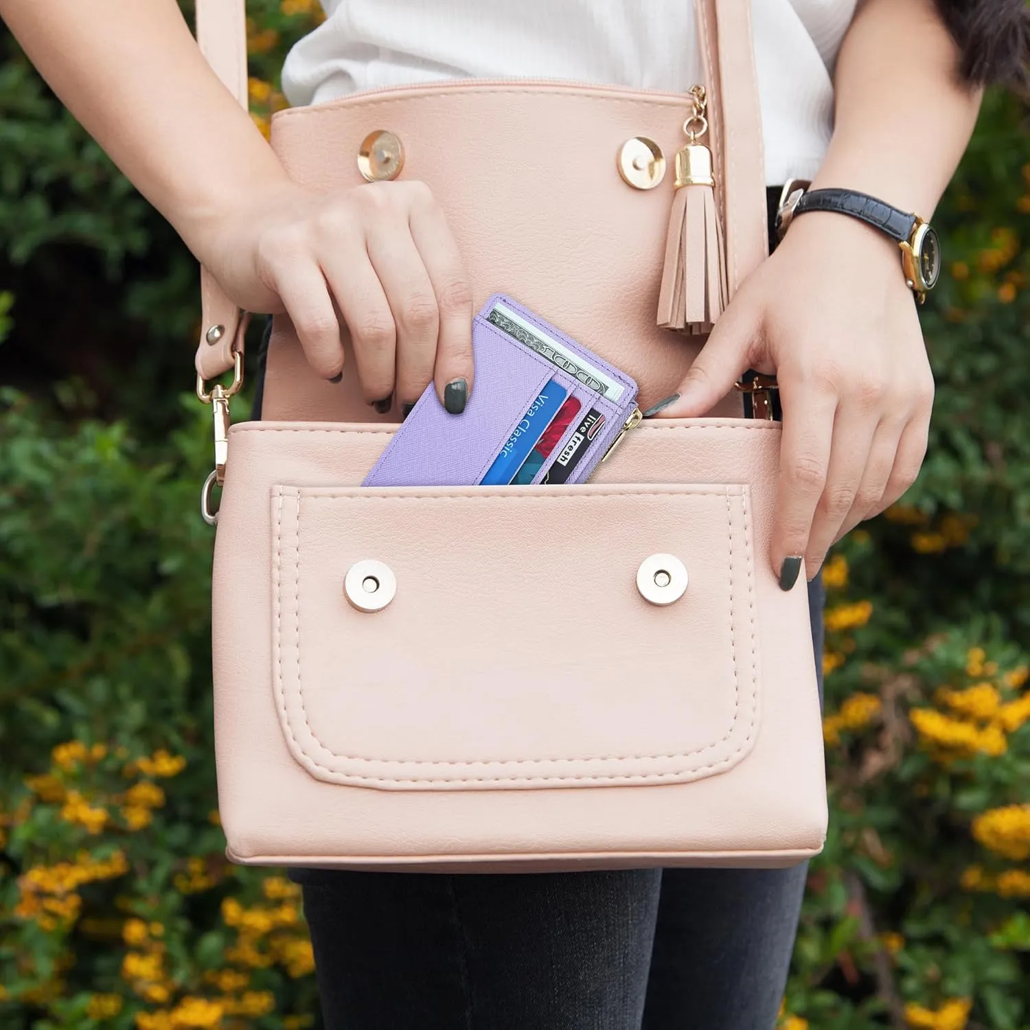 Sodsay Card Case Slim Front Pocket Wallet for Women Credit Card Holder with Keychain