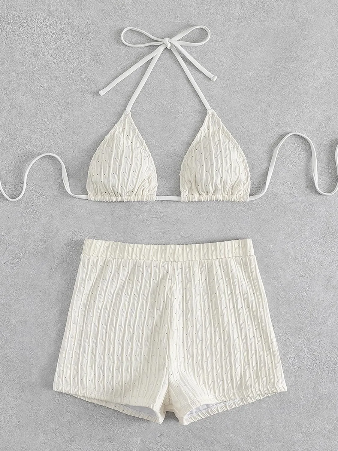 SOLY HUX Women's 2 Piece Swimsuits Halter Triangle Top with Shorts Bikini Set Bathing Suits
