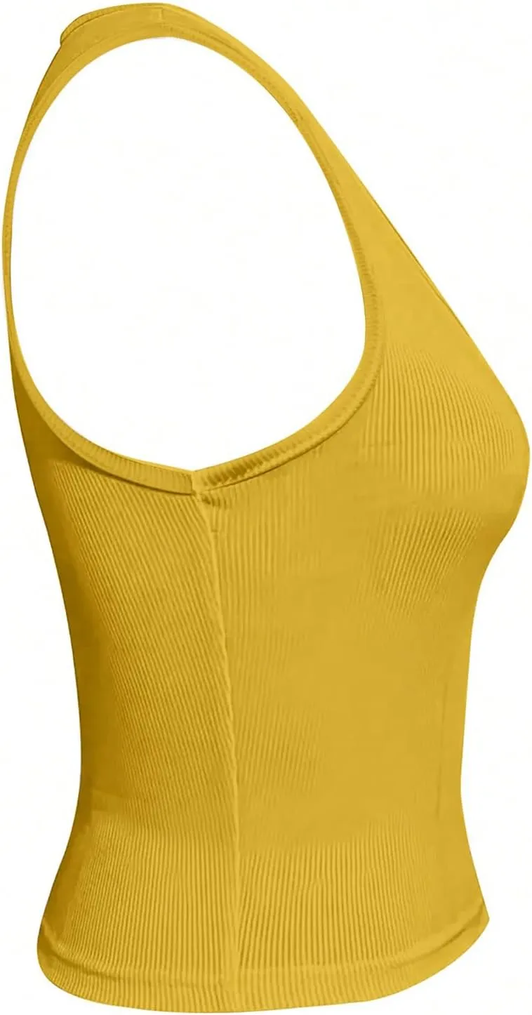 SOLY HUX Women's Letter Print Crop Tops Notched Neck Sleeveless Summer Y2k Tank Top