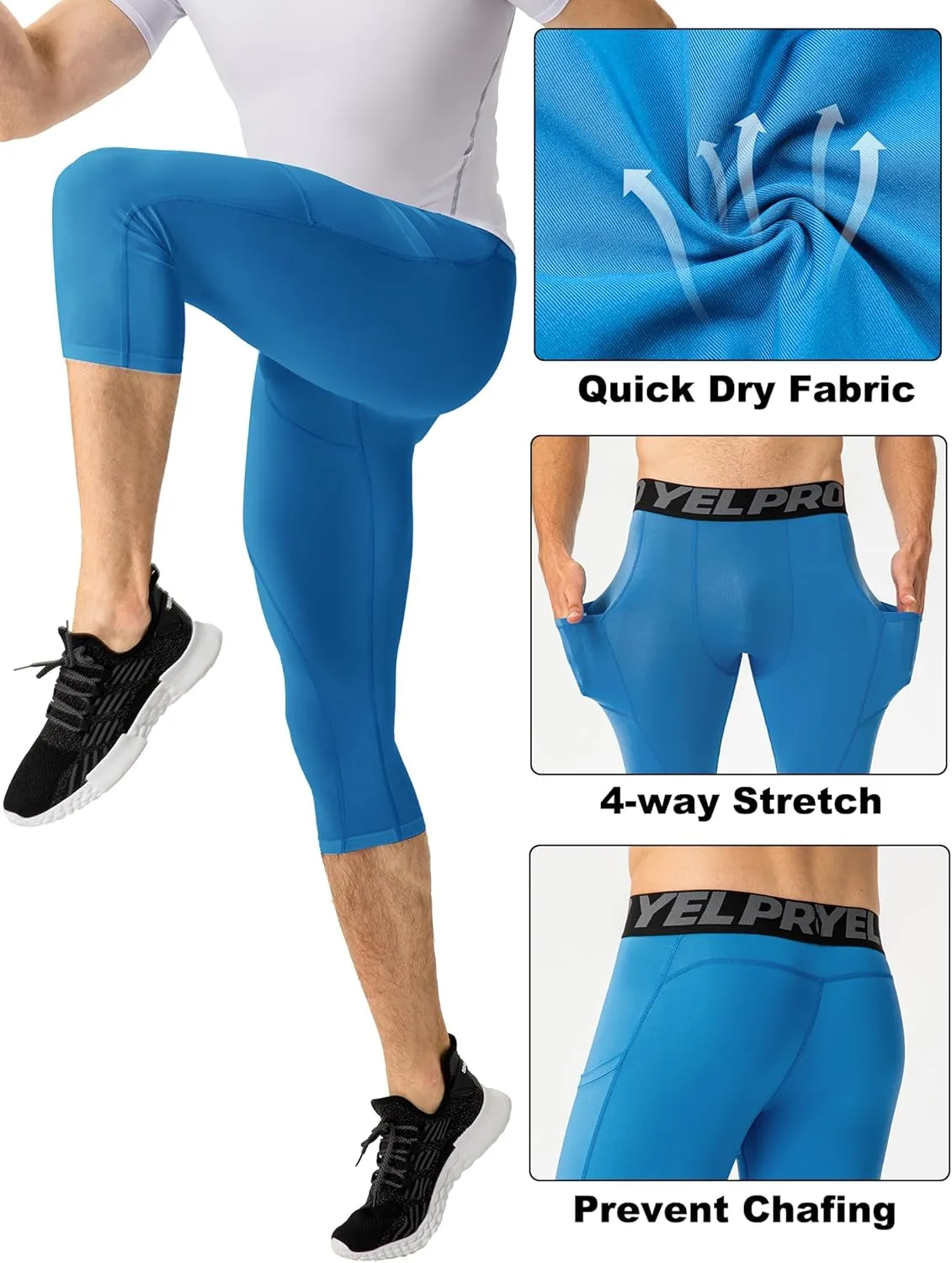SPVISE 1 or 3 Pack 3/4 Compression Pants Men Athletic Gym Capri Leggings Running Tights Dry Fit Basketball Sports Base Layer