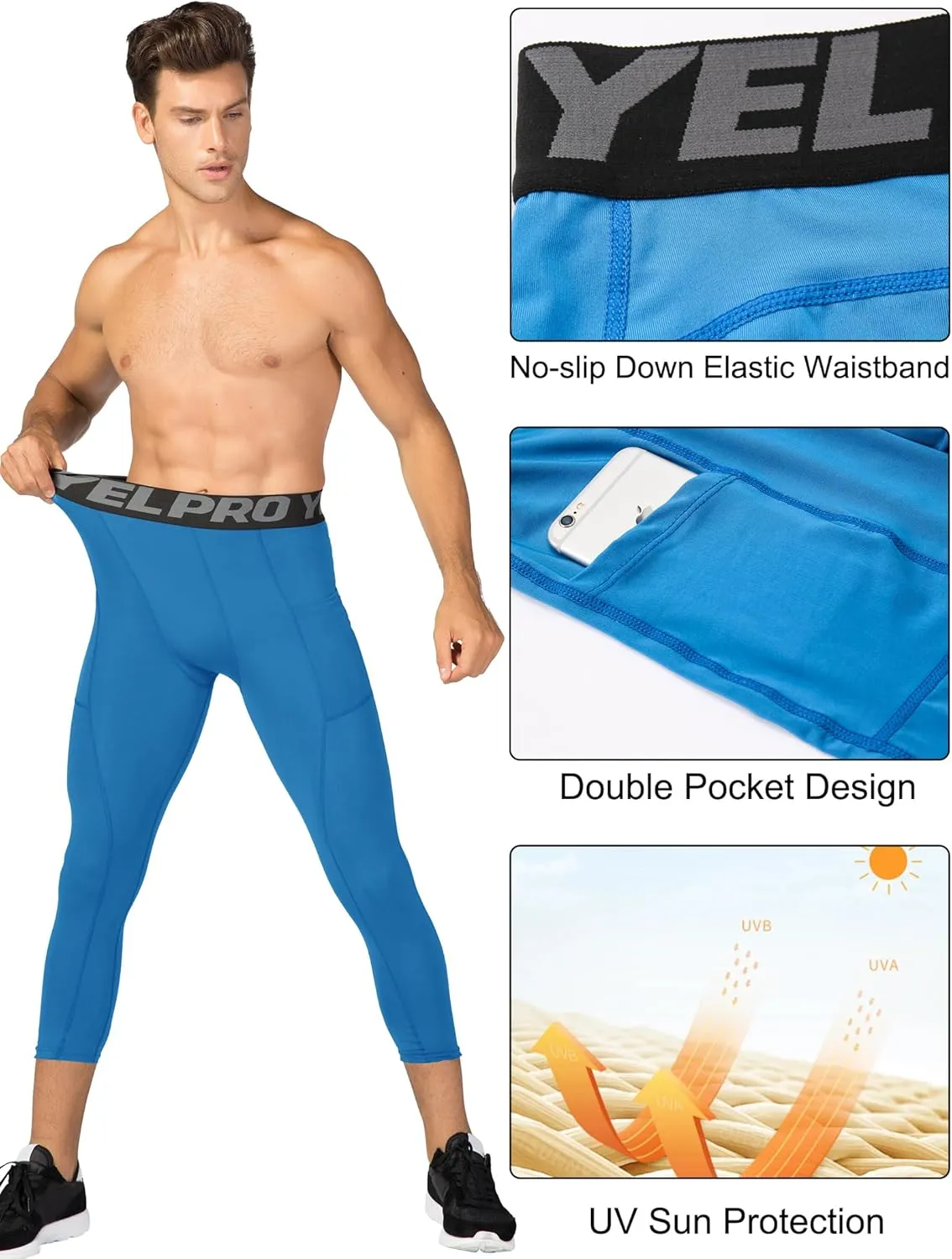 SPVISE 1 or 3 Pack 3/4 Compression Pants Men Athletic Gym Capri Leggings Running Tights Dry Fit Basketball Sports Base Layer