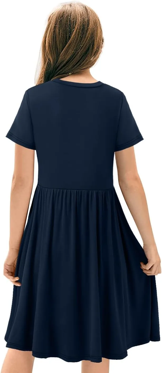 storeofbaby Girls Short Sleeve Dress Casual A Line Twirly Skater Dresses 4-13 Years