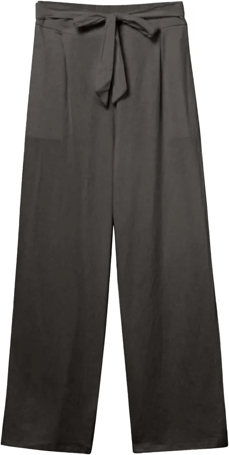 Straight Leg Linen Pants Women 2025 Summer Casual Elastic High Waisted Drawstring Pants Baggy Lounge Pants with Pockets