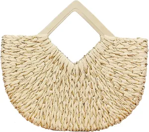 Straw Woven Bag | Tote Bag for Summer Woven Tote Bag Crochet Handbag Handmade Bag Wooden Handle