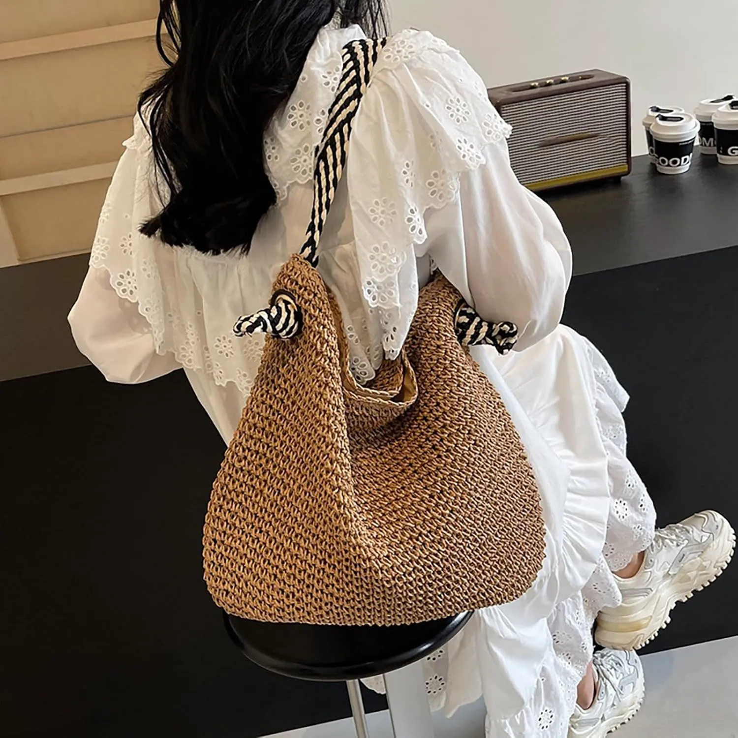 Straw Woven Crossbody Bags Hobo Bags for Summer Fashion Woven Tote Bag Crochet Handbag