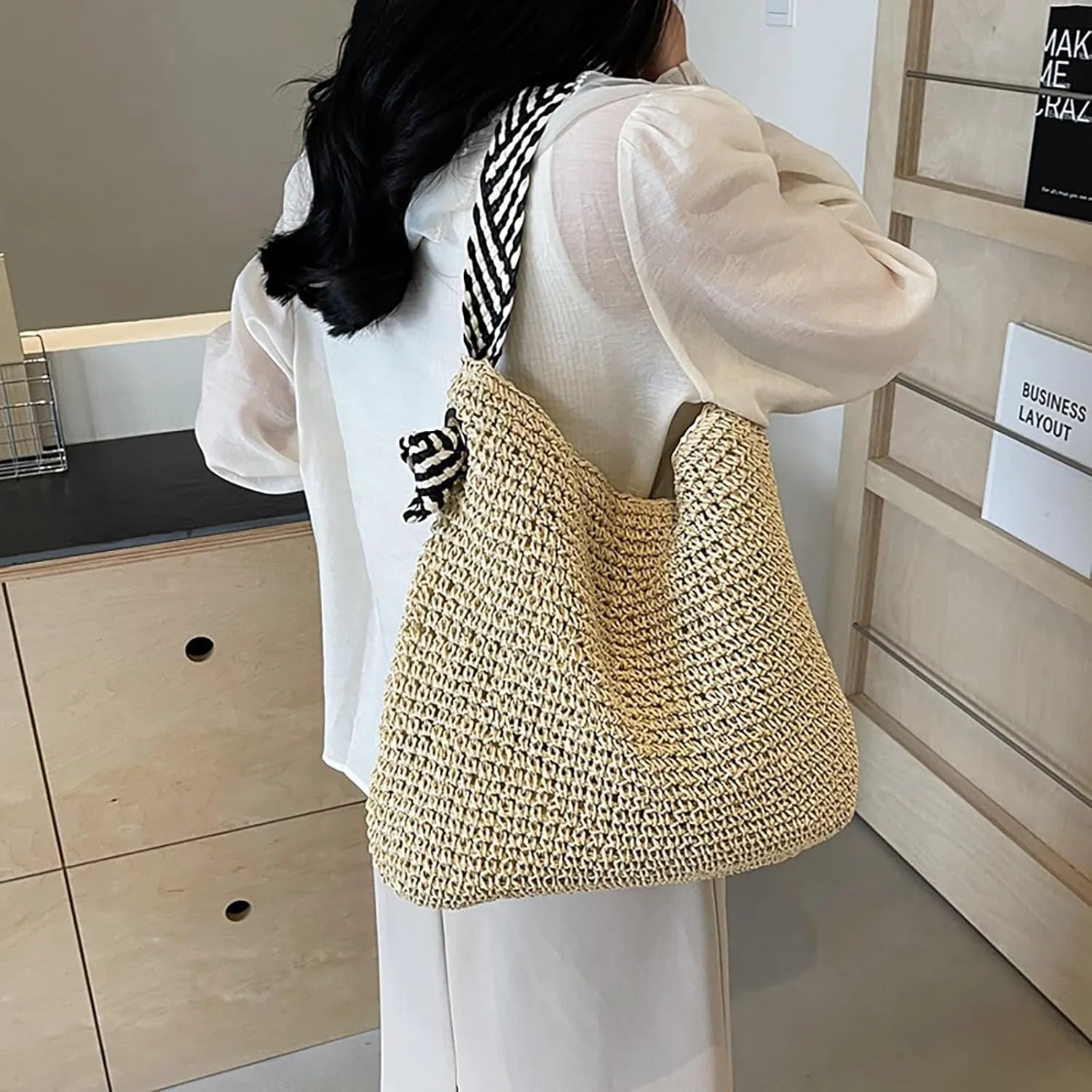 Straw Woven Crossbody Bags Hobo Bags for Summer Fashion Woven Tote Bag Crochet Handbag