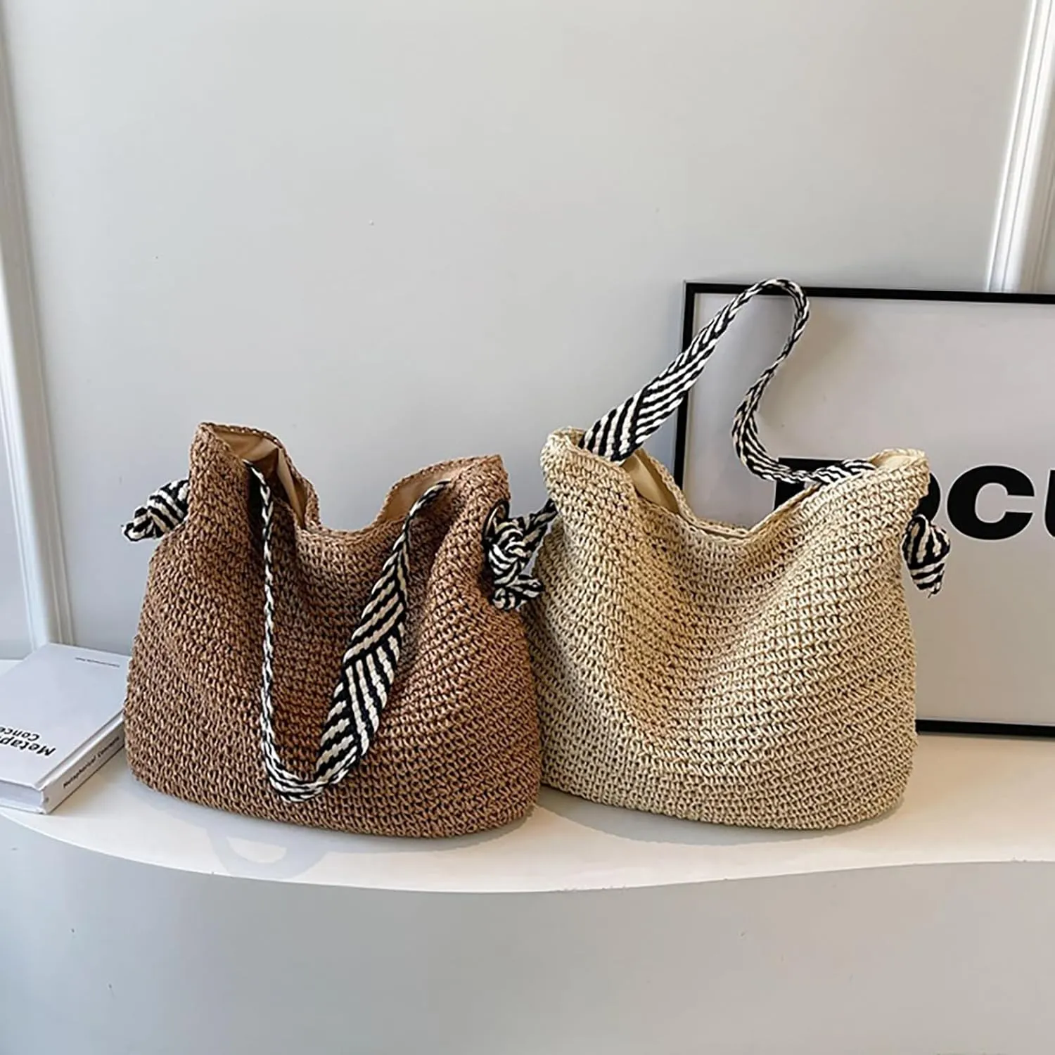 Straw Woven Crossbody Bags Hobo Bags for Summer Fashion Woven Tote Bag Crochet Handbag