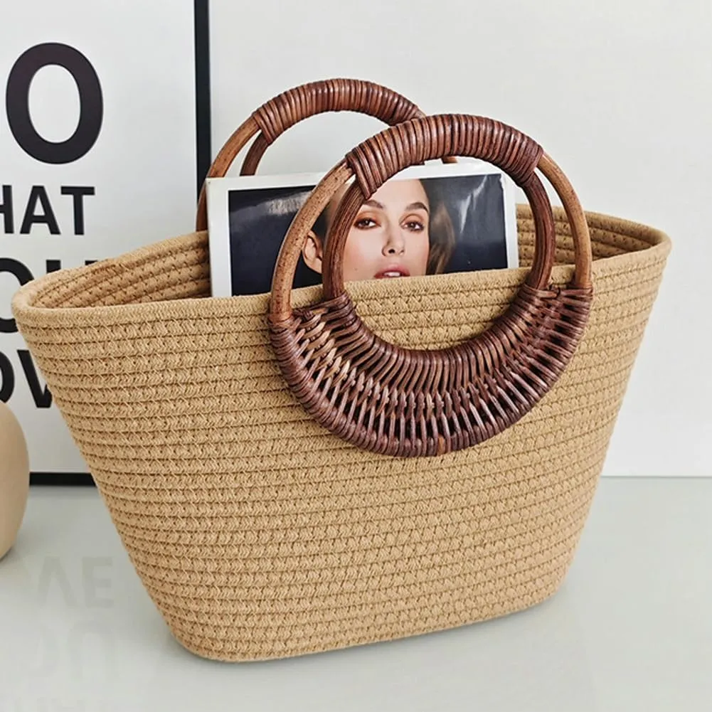 Straw Woven Handbag for Women Trendy Rattan Handheld Clutch Purse Satchel Purse Small Hobo Tote Bag for Summer Beach Vacation