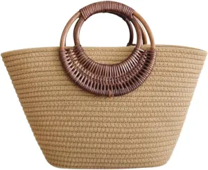 Straw Woven Handbag for Women Trendy Rattan Handheld Clutch Purse Satchel Purse Small Hobo Tote Bag for Summer Beach Vacation
