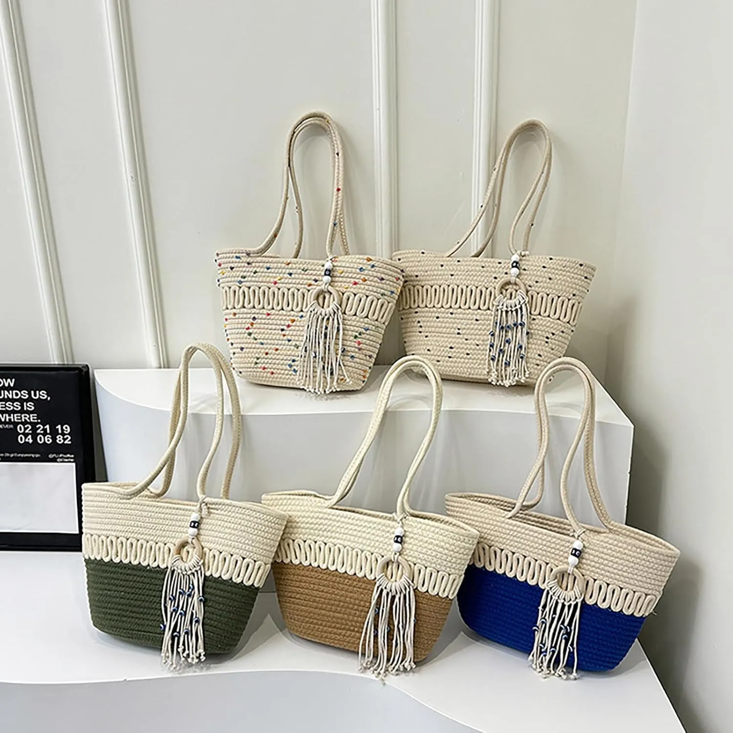 Straw Woven Shoulder Bags for Summer Woven Tote Bag Crochet Handbag Handmade Bag