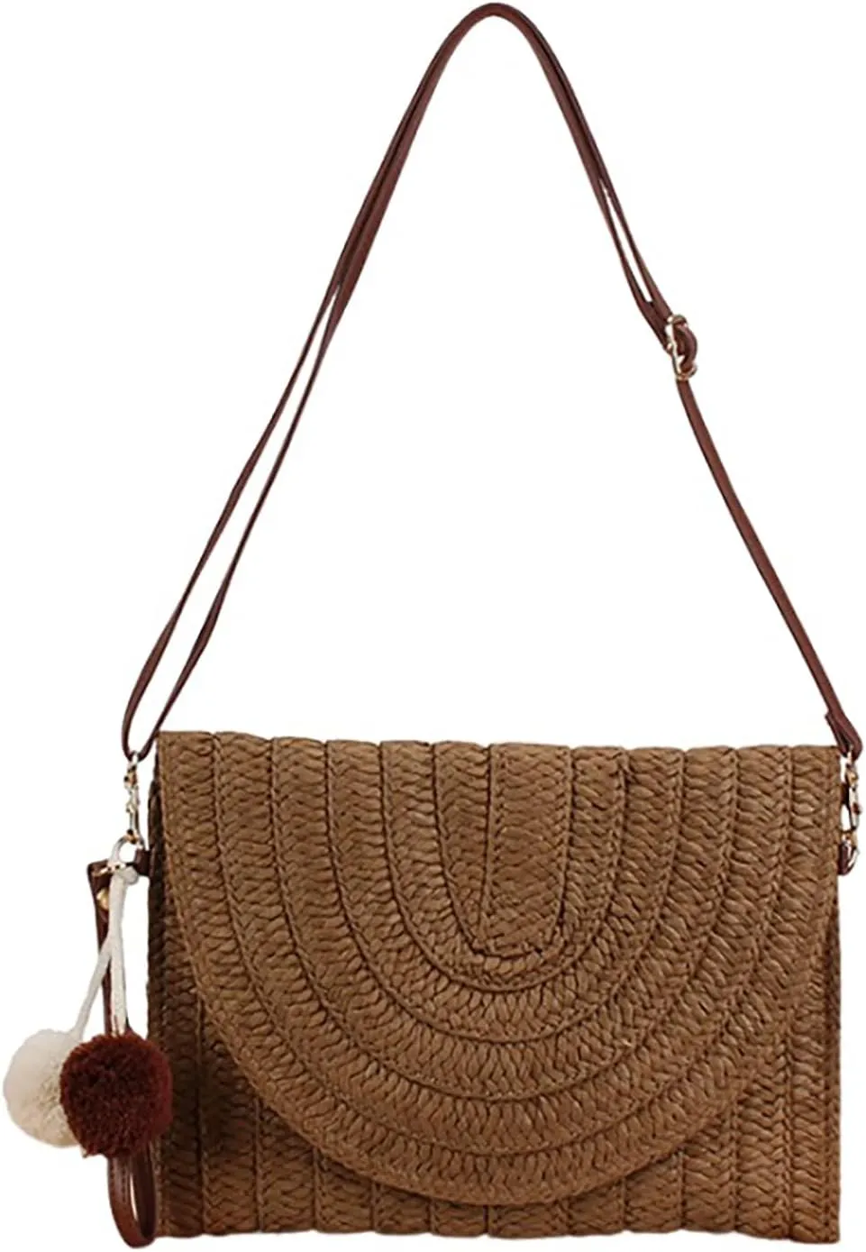 Straw Woven Tote Bag for Summer Shoulder Bag Woven Crochet Handbag Handmade Bag Hairy Ball