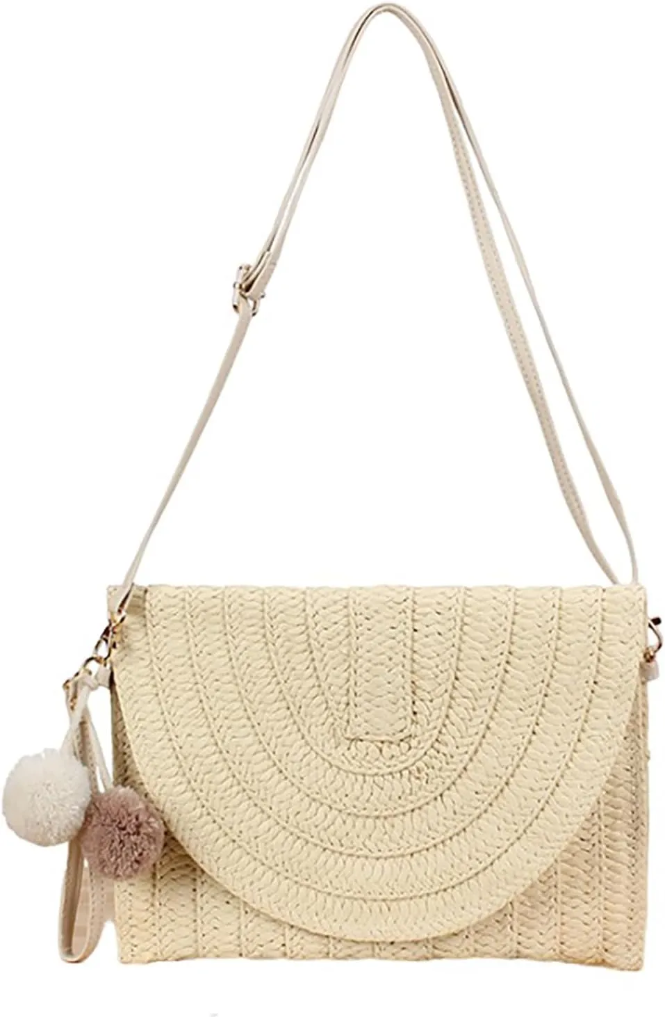 Straw Woven Tote Bag for Summer Shoulder Bag Woven Crochet Handbag Handmade Bag Hairy Ball