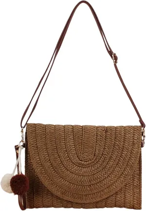 Straw Woven Tote Bag for Summer Shoulder Bag Woven Crochet Handbag Handmade Bag Hairy Ball
