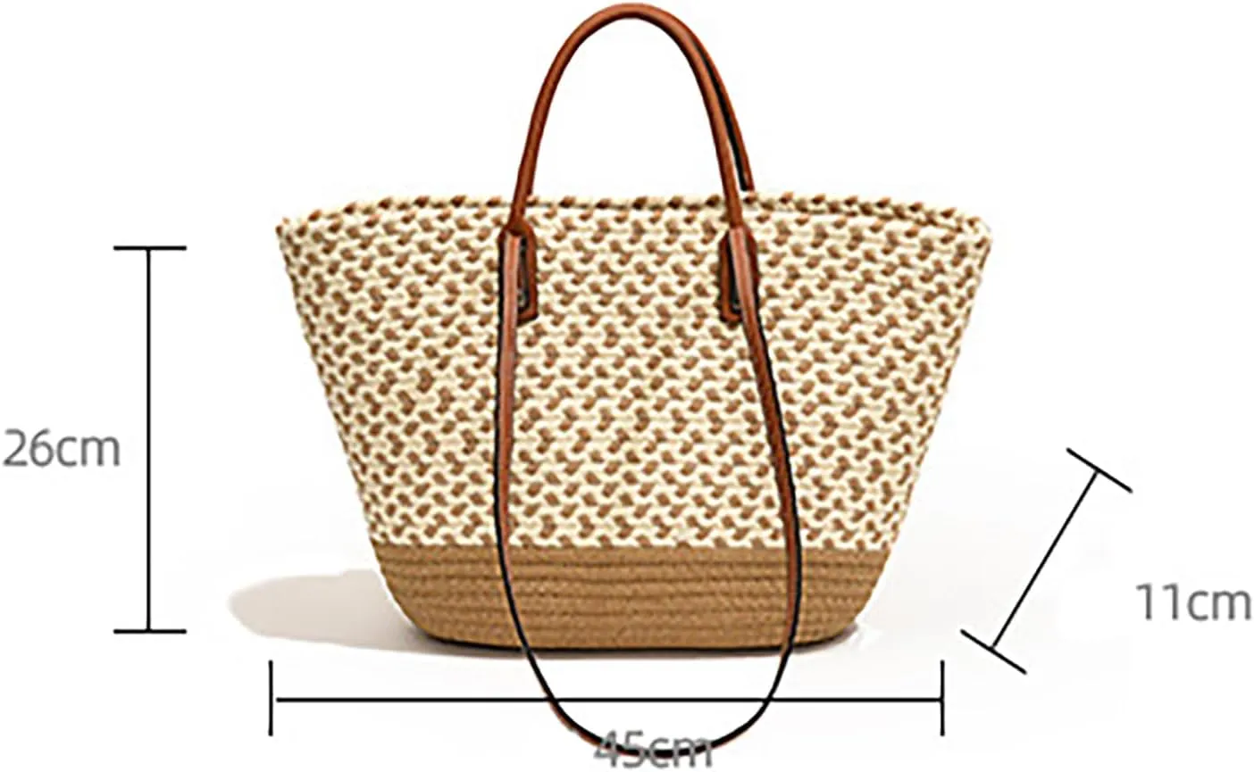 Straw Woven Tote Bag for Summer Shoulder bag Woven Crochet Handbag Handmade Blocking Bag