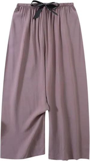 Summer Boho Flower Print Tshirts Womens Linen Pants Casual Relax Fit Vacation Pants High Waist Palazzo Trousers 2024, #B6-purple