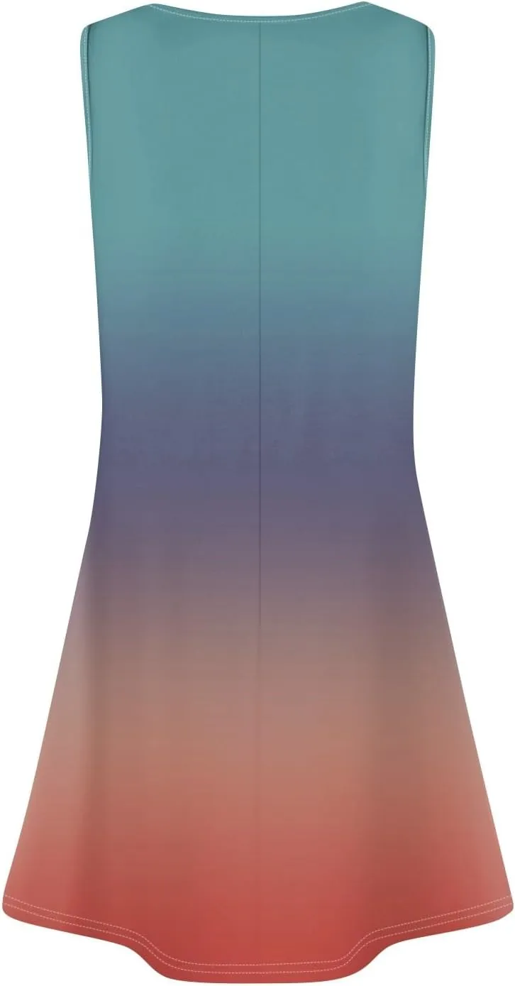 Summer Dresses for Women 2025 Casual Crewneck Sleeveless Tunic Dress Gradient Color Flowy Sundress with Pockets