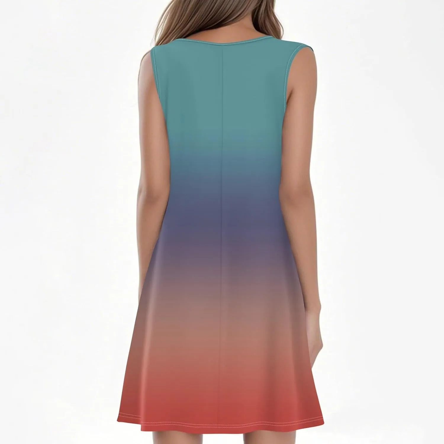 Summer Dresses for Women 2025 Casual Crewneck Sleeveless Tunic Dress Gradient Color Flowy Sundress with Pockets