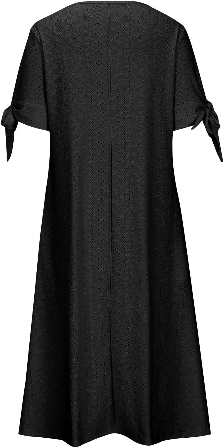 Summer Dresses for Women 2025,Cold Shoulder Eyelet Dress v Neck Boho Casual Beach Vacation Spring Maxi Dresses