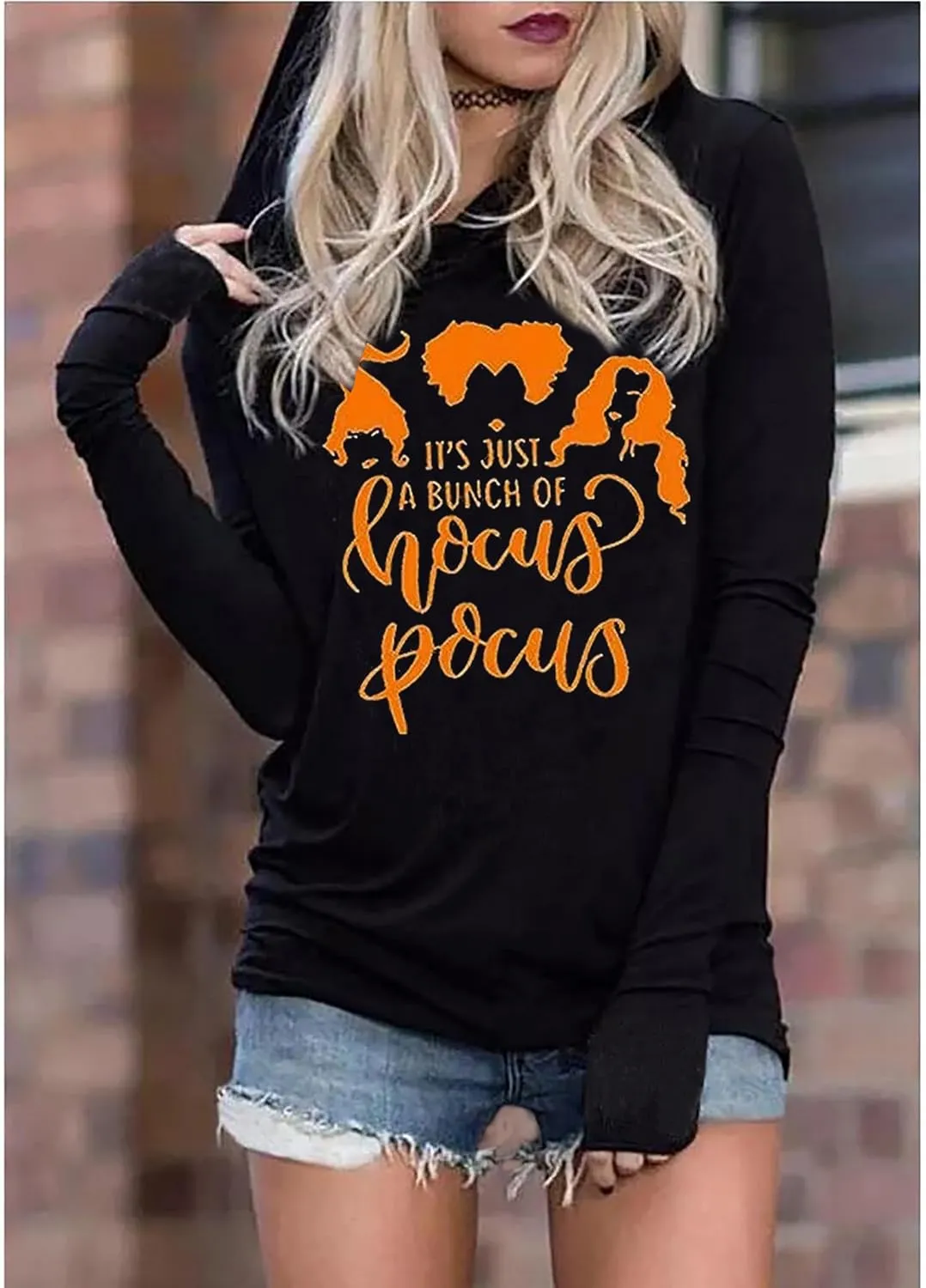 Susongeth Halloween Sanderson Sisters Fashion Hoodie Women Halloween Hocus Pocus Long Sleeve T-Shirt Lightweight Pullover Top