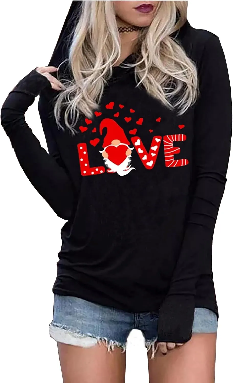 Susongeth Valentine's Day Women's Funny Love Heart Graphic Long Sleeve Hoodie