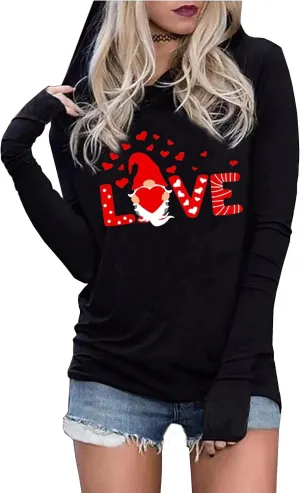 Susongeth Valentine's Day Women's Funny Love Heart Graphic Long Sleeve Hoodie