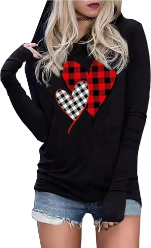 Susongeth Valentine's Day Women's Funny Love Heart Graphic Long Sleeve Hoodie