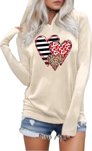 Susongeth Valentine's Day Women's Funny Love Heart Graphic Long Sleeve Hoodie