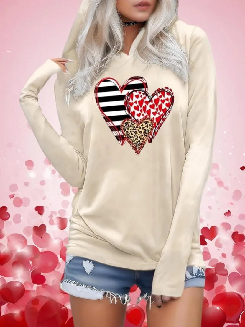 Susongeth Valentine's Day Women's Funny Love Heart Graphic Long Sleeve Hoodie