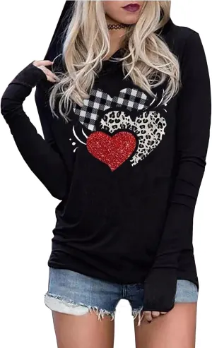 Susongeth Valentine's Day Women's Funny Love Heart Graphic Long Sleeve Hoodie