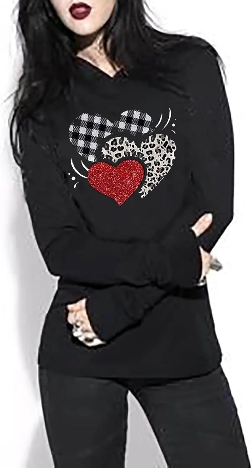 Susongeth Valentine's Day Women's Funny Love Heart Graphic Long Sleeve Hoodie
